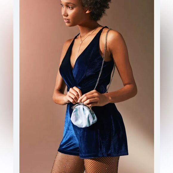 Urban Outfitters Dark Blue Velvet Romper Women’s XS - Picture 1 of 5